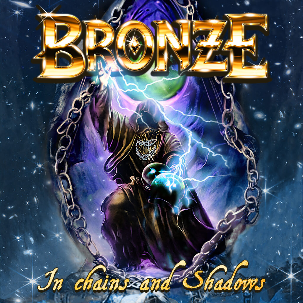 Artwork for the album In Chains and Shadows, released on April 24th of 2024, by the heavy metal band Bronze, previously known as Kramp